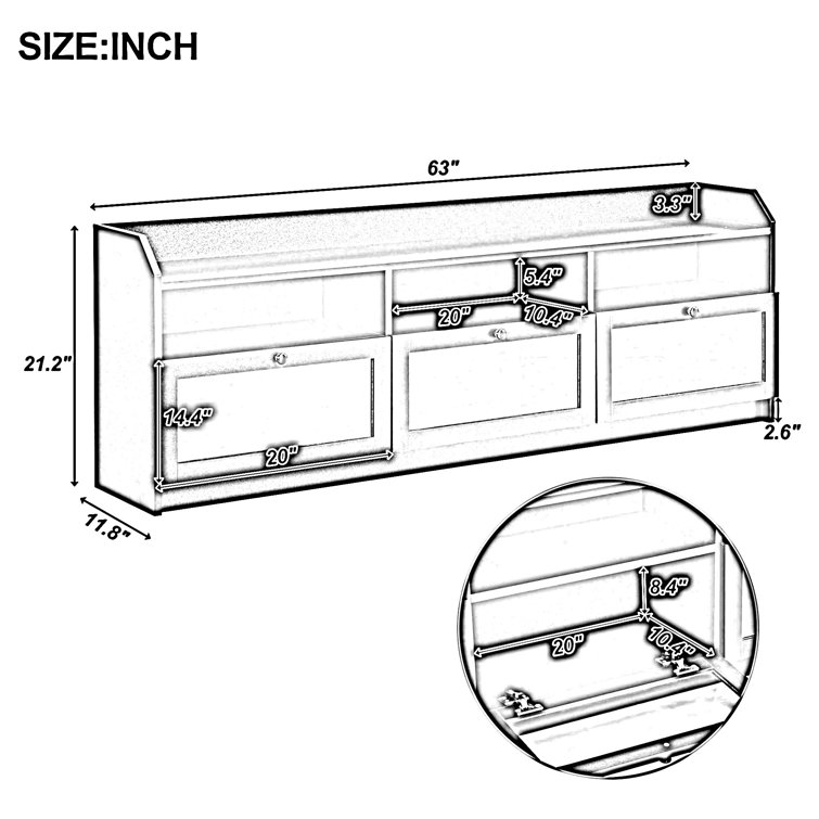 Latitude Run® Modern Minimalist Wooden TV Stand with 3 Storage Compartments and 3